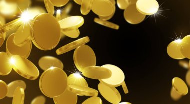 Siyah arka plan üzerine düşen altın sikke İş konsepti tasarımı