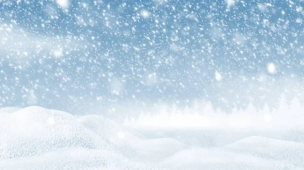 Snowdrift z śniegu spada w Winer Boże Narodzenie w tle 3D ilustracji — Zdjęcie stockowe