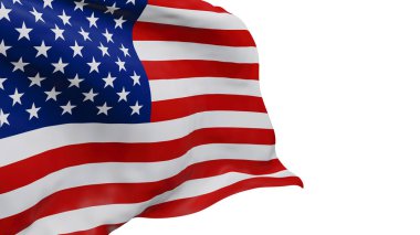 Abd veya Amerikan bayrağı kırpma yolu 3d render ile beyaz arka plan izole