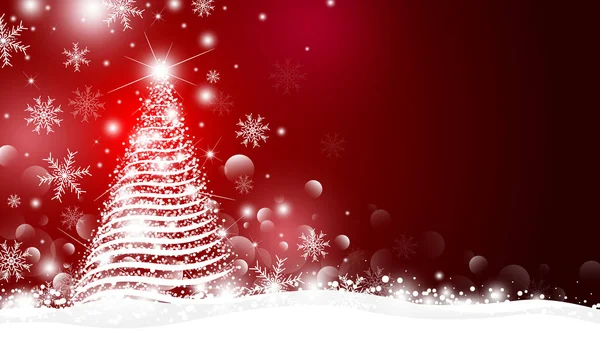 Árbol de Navidad y luz con diseño bokeh en la ilustración vector de fondo rojo — Vector de stock