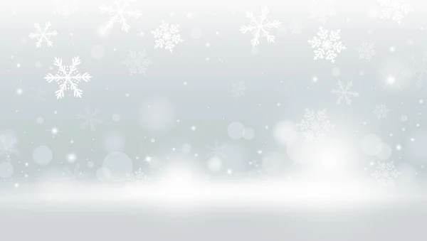 Diseño de fondo de Navidad de copo de nieve y nieve cayendo con ilustración de vector bokeh — Vector de stock