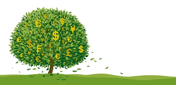 Desenho de árvore de dinheiro em fundo branco com cópia espaço vetor ilustração — Vetor de Stock