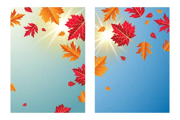 Folhas de outono com luz solar fundo vetor ilustração — Vetor de Stock