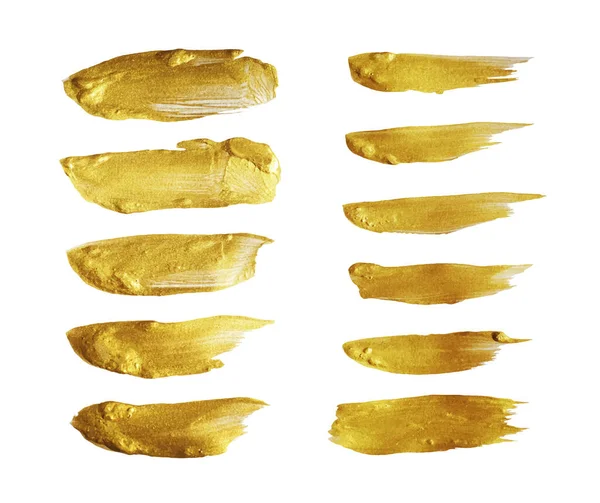 Altın Fırça Darbesi Beyaz Arkaplan Vektör Çiziminde Izole Edildi — Stok Vektör