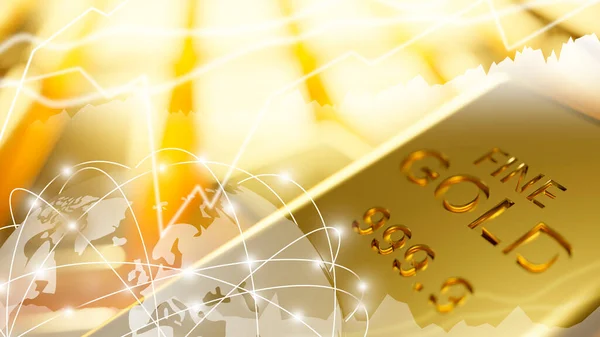 Gold Bar Akciový Trh Grafem Grafem Render — Stock fotografie