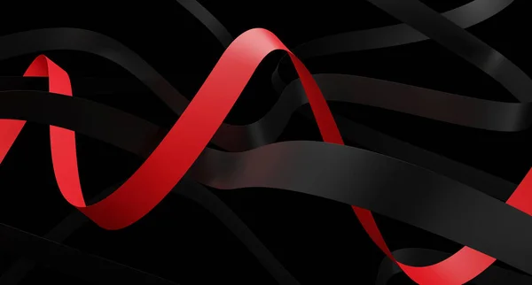 Red and black ribbon on black background 3d render