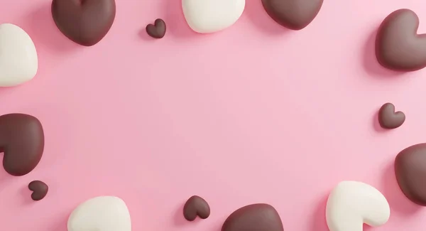 Chocoladehartjes Roze Papieren Achtergrond Met Kopieerruimte Render — Stockfoto