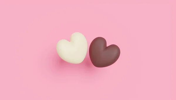 Love Concept Design Chocolate Hearts Pink Paper Background Copy Space — Stock Photo, Image