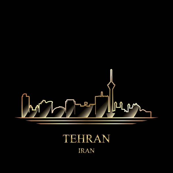 黒の背景のベクトル図にテヘランのゴールドのシルエット — ストックベクタ