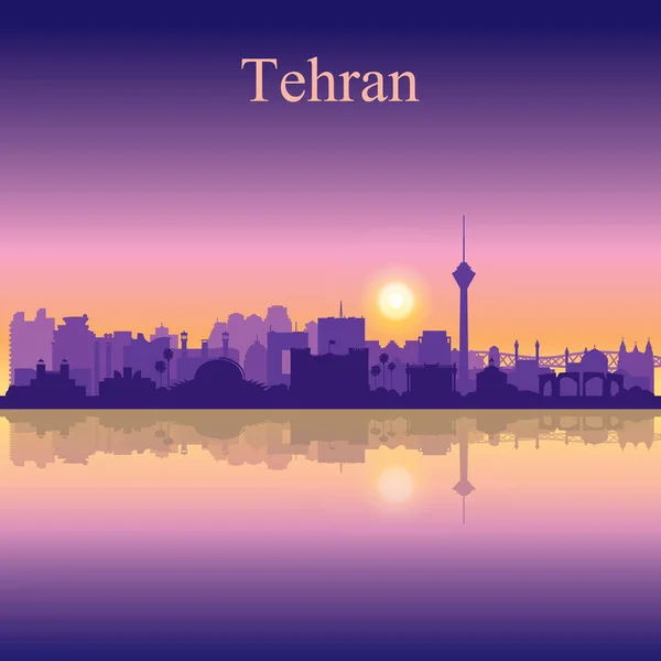 Τεχεράνη Πόλη Σιλουέτα Στην Εικονογράφηση Διάνυσμα Φόντο Ηλιοβασίλεμα — Διανυσματικό Αρχείο