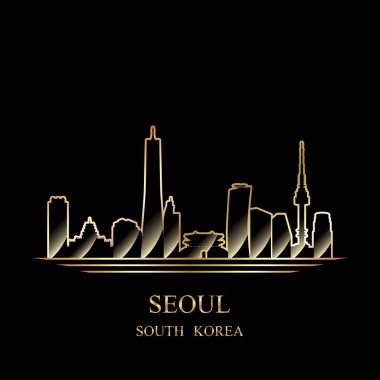 Siyah arkaplan vektörü illüstrasyonunda Seul 'ün altın silueti