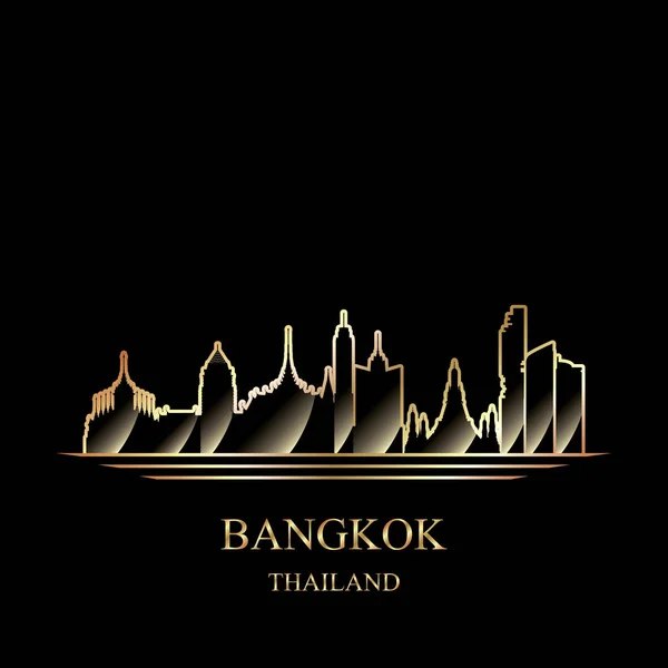 Gold Silhouette Bangkok Black Background Vector Illustration — Stock Vector