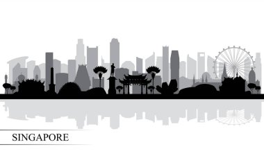 Singapur şehrinin siluet arkaplanı, vektör illüstrasyonu