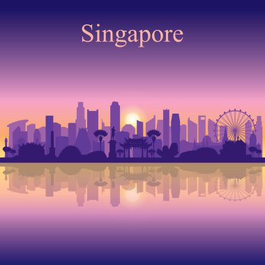 Singapur şehrinin siluet arkaplanı, vektör illüstrasyonu