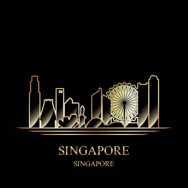 Goldsilhouette Von Singapur Auf Schwarzem Hintergrund Vektor Illustration — Stockvektor