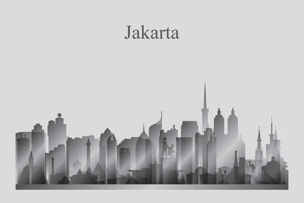 Silueta del horizonte de la ciudad de Yakarta en escala de grises — Vector de stock