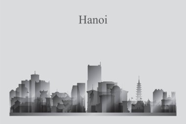 Hanoi şehir manzarası siluet gri tonlamalı 
