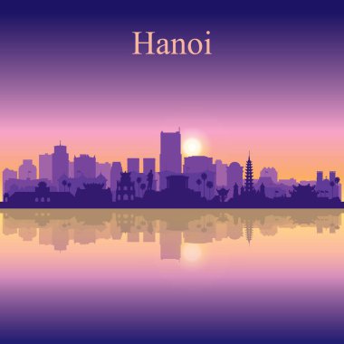 Hanoi şehir silueti günbatımı arka plan üzerinde