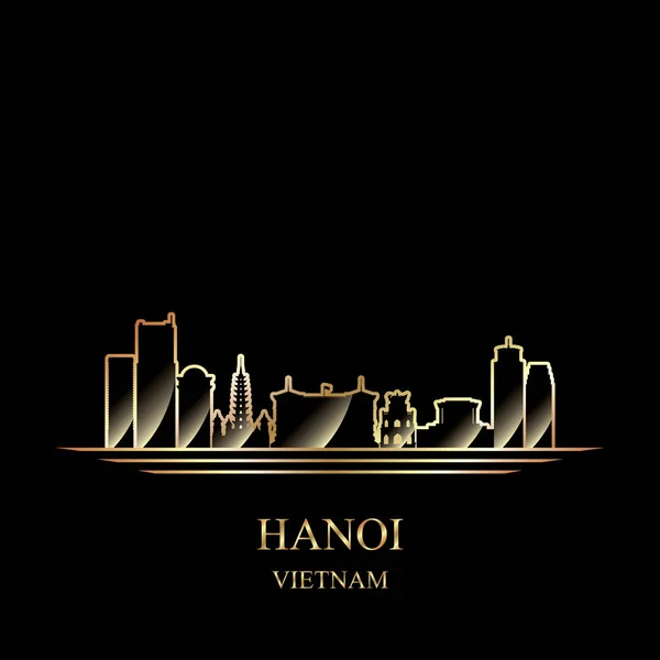 Gold silhouette of Hanoi on black background — Stock Vector