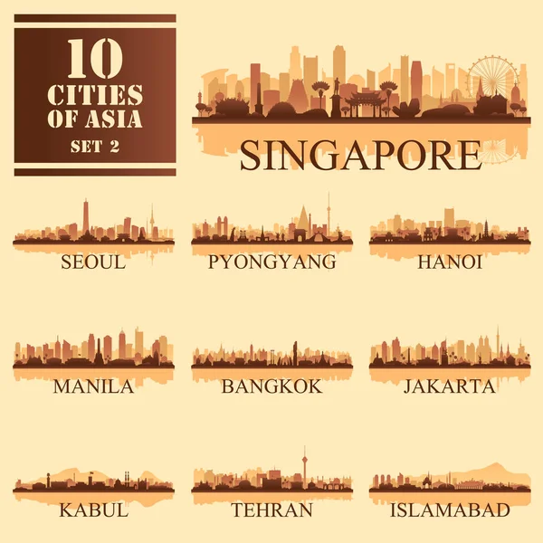 10 Asian cities, set of vector illustration — Stock Vector
