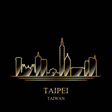 Siyah arka plan üzerinde Taipei altın siluet 