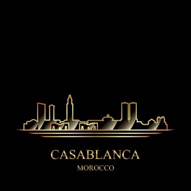Siyah arka plan üzerinde Kazablanka altın siluet 