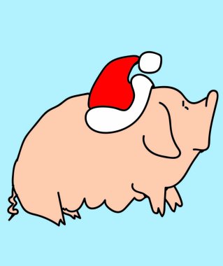 kırmızı şapkalı, Noel kartı komik domuz