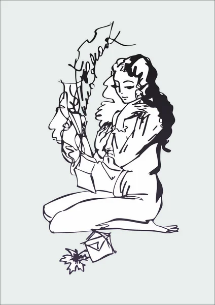 açık renkli kız tek renkli kroki