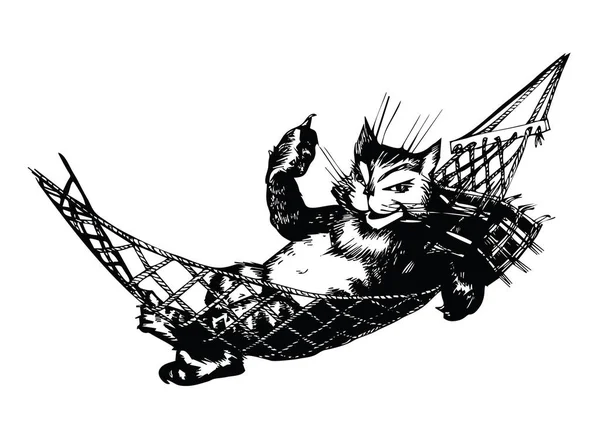 bir hamakta vektör çizim yalan kedi