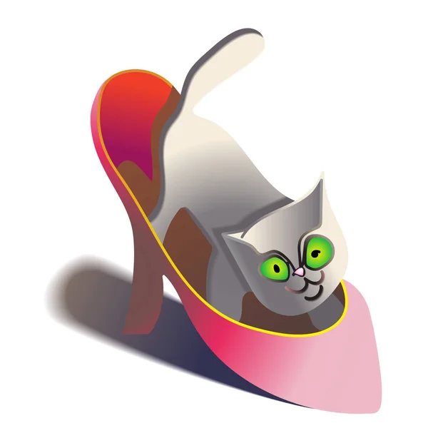 El gatito se metió en el zapato rojo — Archivo Imágenes Vectoriales