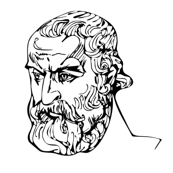 고대 그리스 철학자 디오게네스의 초상화흑백 그림. — 스톡 벡터