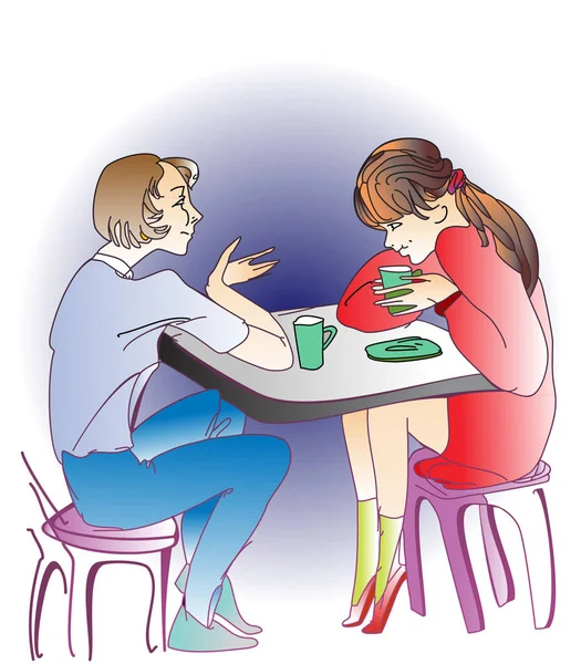 Deux amis parlant à une table dans un café — Image vectorielle