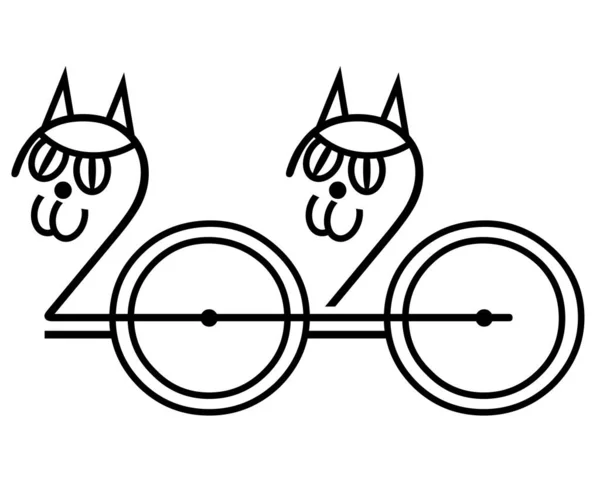 Doğrusal kedi şekli ile 2020 rakamlar, beyaz arka plan üzerinde izole