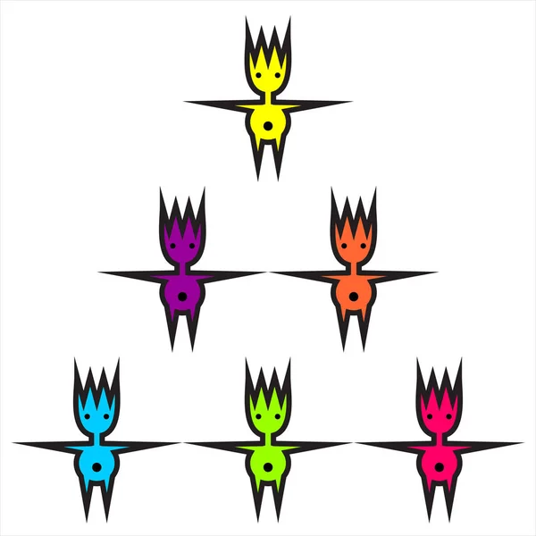 배경에 양식에 일치시키는 귀여운 캐릭터의 재미있는 피라미드의 다채로운 일러스트레이션 — 스톡 벡터