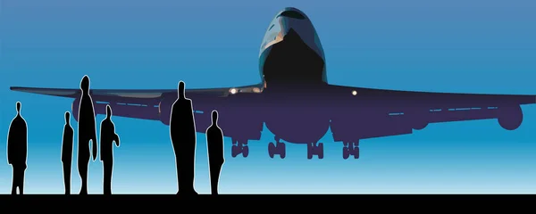 bir uçağın arka planda bir grup insan havalandı