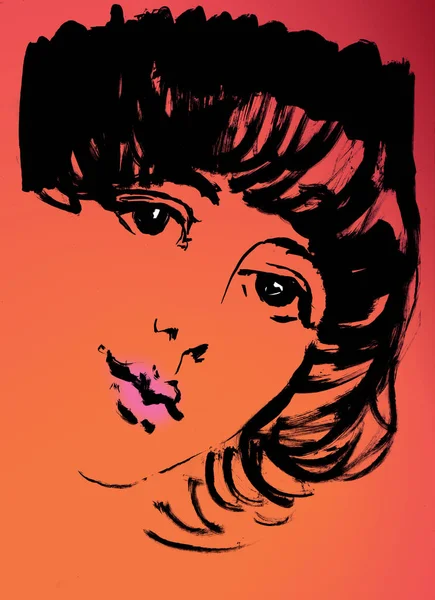 fırça ve mürekkep portre ile çizim