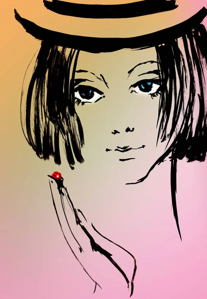 fırça ve mürekkep portre ile çizim