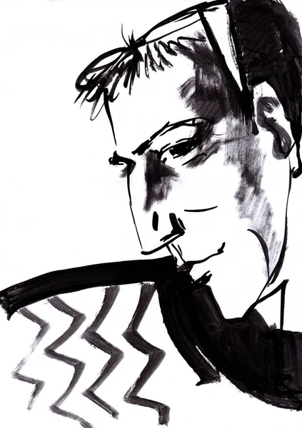  fırça ve mürekkep portre ile çizim