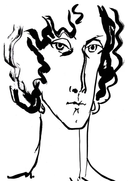 Sketch Brush Ink Portrait — Stock Photo, Image