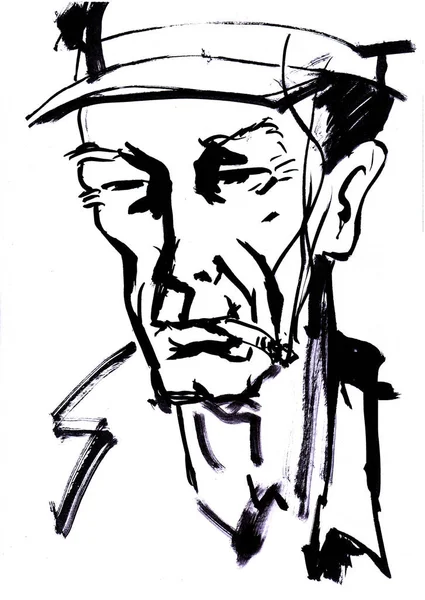 Croquis Avec Pinceau Portrait Encre — Photo