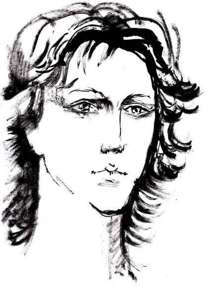 Náčrt Portrétu Štětcem Inkoustem — Stock fotografie