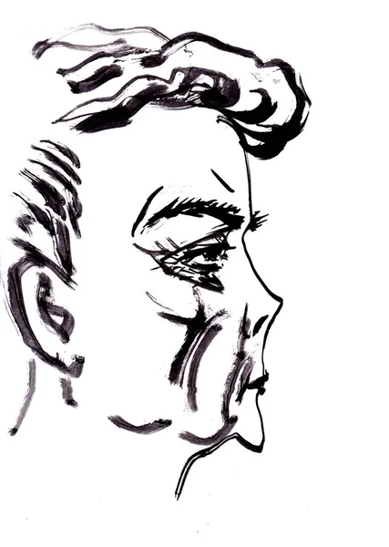 Croquis Avec Pinceau Portrait Encre — Photo