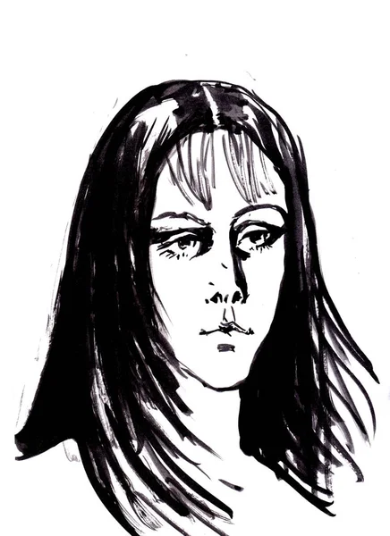 Sketch Brush Ink Portrait — Stock Photo, Image