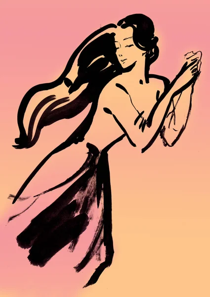  fırça ve mürekkep portre ile çizim