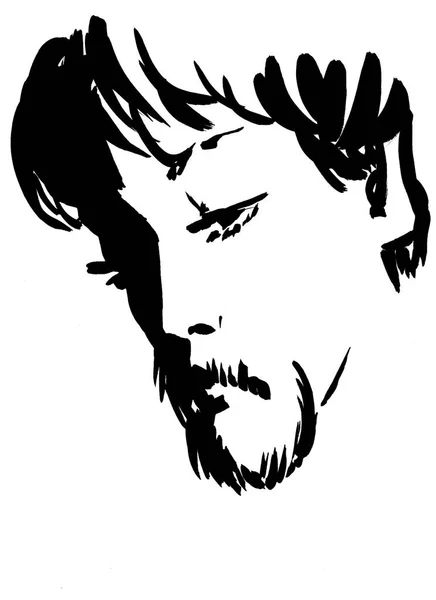 Genç sakallı adamın portre krokisi