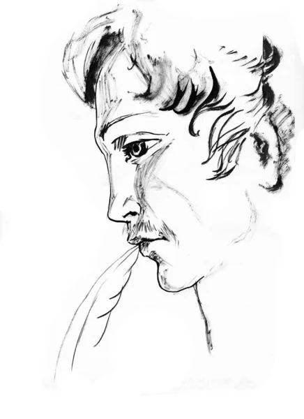 Beyaz arka planda izole edilmiş adamın portre çizimi 