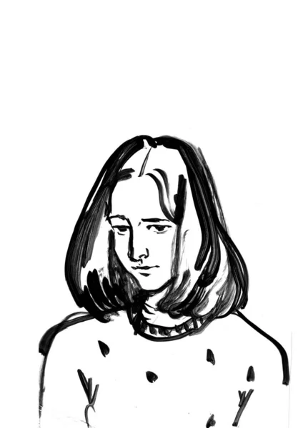 Üzgün genç bir kızın portresinin taslağı. 