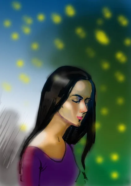 Sketch Portrait Sad Young Girl — ストック写真
