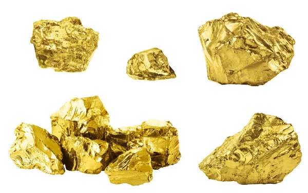 Beyaz arka plan üzerinde izole altın nuggets kümesi. Beyaz arka plan üzerinde izole altın külçeleri farklı
