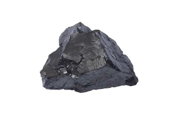 Black coal mine close-up with soft focus. Anthracite coal bar isolaned on white. Natural black coal bar for design. Industrial coal nugget close up — Stock Photo, Image